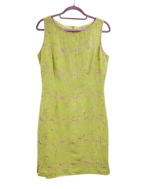 Jessica Howard Lime Green Dress with Pink Floral Embroidery